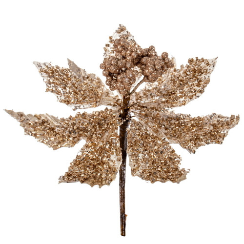 VIC-L250138UV - 9" Champagne Glitter Poinsettia UV, 3-Pack - Vickerman