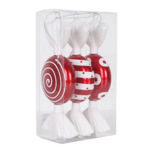VIC-M152503 - 7" Red-white Candy Glitter, 3-Pack - Vickerman