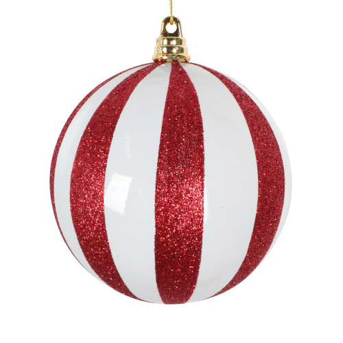 VIC-MT230404 - 4" White/Red Glitter Ball Ornament, 3-Pack - Vickerman