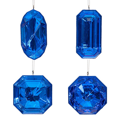 VIC-MT233202 - 4-5" Blue Jewel Glitter Ornament Assort, 4-Pack - Vickerman