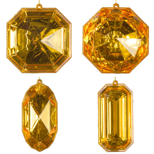 VIC-MT233208 - 4-5" Gold Jewel Glitter Ornament Assort, 4-Pack - Vickerman