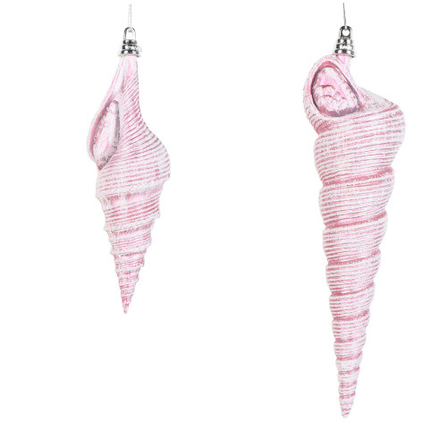 VIC-MT256279W - 9" Pink Conical Shell Glitter Ornament, 2-Pack - Vickerman