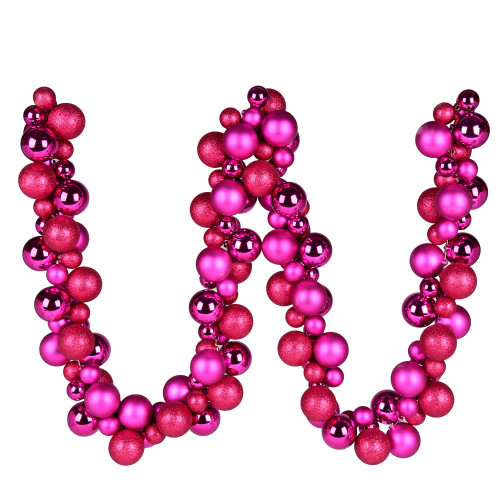 VIC-N191270 - 6' Fuchsia Assorted Ornament Ball Garland - Vickerman