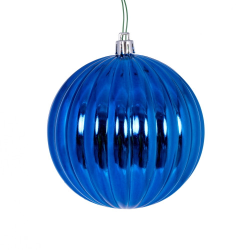 VIC-N222202DSV - 4" Blue Shiny Lined Ball Ornament, 6-Pack - Vickerman