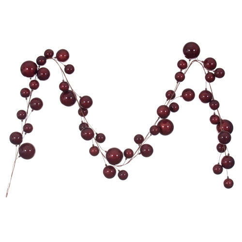 VIC-N222819 - 10' Wine Pearl Branch Ball Garland - Vickerman