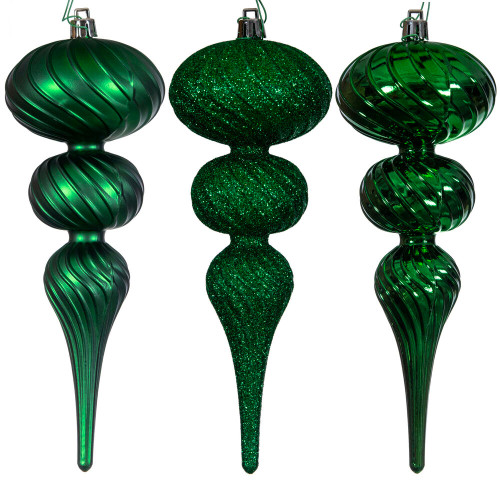 VIC-N230104D - 8" Green Swirl Finial Ornament 6/Asst - Vickerman