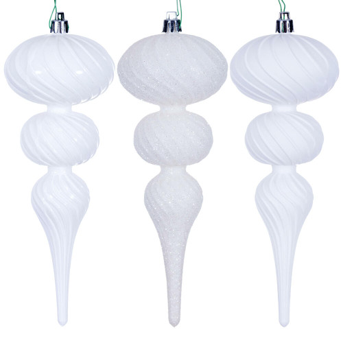 VIC-N230111D - 8" White Swirl Finial Ornament 6/Asst - Vickerman