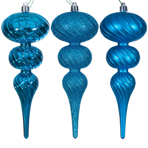 VIC-N230112D - 8" Turquoise Swirl Finial Ornament 6/Asst - Vickerman