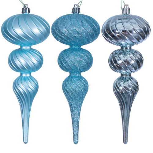 VIC-N230132D - 8" Baby Blue Swirl Finial Ornament 6/Asst - Vickerman