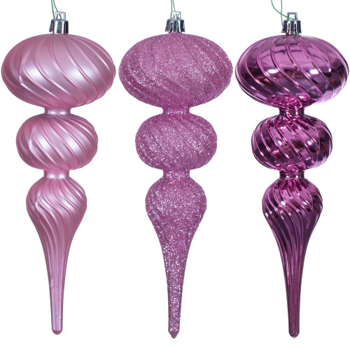 VIC-N230179D - 8" Pink Swirl Finial Ornament 6/Asst - Vickerman