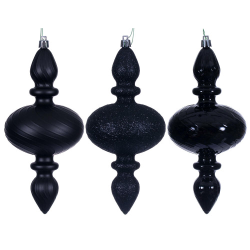 VIC-N230517D - 8.2" Black Swirl Finial Ornament 3/Asst - Vickerman