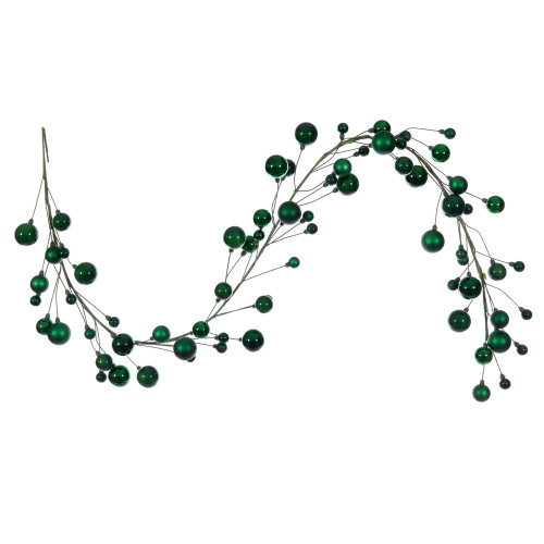 VIC-N250104 - 6' Green Matt Shiny Pearl Ball Garland 1-2" - Vickerman