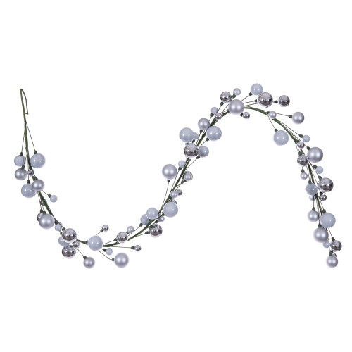 VIC-N250107 - 6' Silver Ball Matt Shin Pearl Garland 1-2" - Vickerman