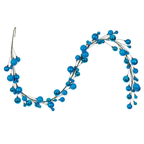 VIC-N250112 - 6' Turquoise Mat Shiny Pearl Ball Garland 1-2" - Vickerman