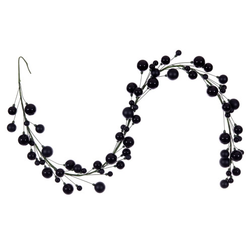 VIC-N250117 - 6' Black Matt Shiny Pearl Ball Garland 1-2" - Vickerman