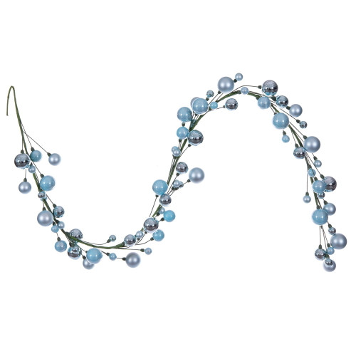 VIC-N250132 - 6' Baby Blue MT Shiny Pearl Ball Garland 1-2" - Vickerman
