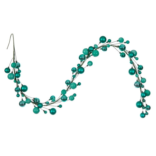 VIC-N250142 - 6' Teal Matte Shiny Pearl Ball Garland 1-2" - Vickerman