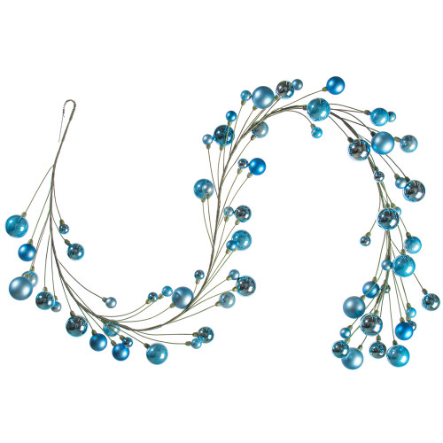 VIC-N250152 - 6' Denim Blue MT Shiny Pearl Ball Garland 1-2" - Vickerman