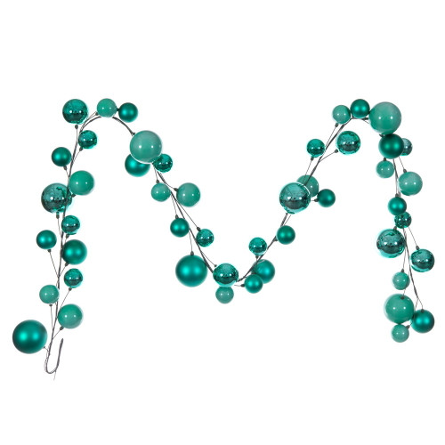 VIC-N250342 - 10' Teal Matt Shiny Pearl Ball Garland 2-4" - Vickerman