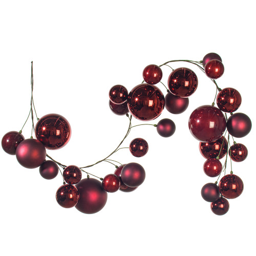 VIC-N250519 - 6' Wine Matt Shiny Pearl Ball Garland 4-6" - Vickerman