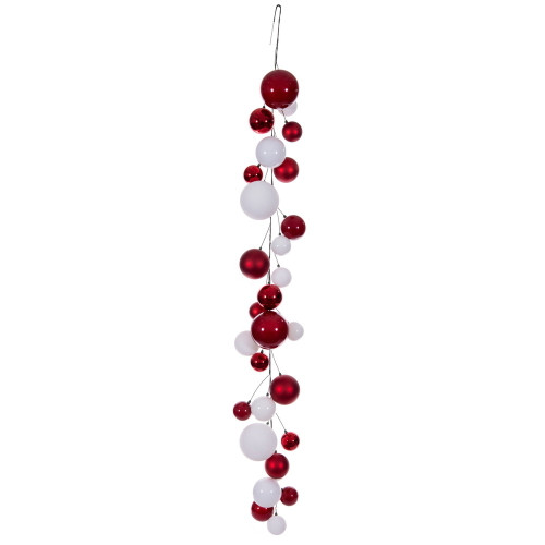 VIC-N250591 - 6' Red/White Mat Sh Pearl Ball Garland 4-6" - Vickerman