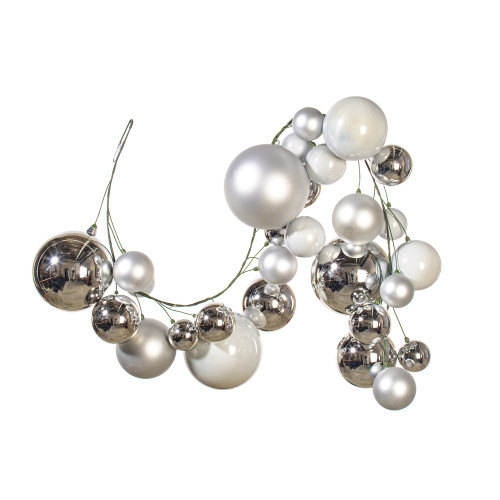 VIC-N250707 - 6' Silver Mat Shiny Pearl Ball Garland 4-8" - Vickerman