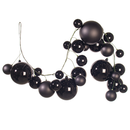 VIC-N250717 - 6' Black Matt Shiny Pearl Ball Garland 4-8" - Vickerman