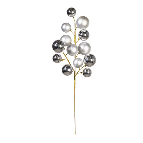 VIC-N254307 - 30" Silver Matt Shiny Ball Ornament Spray 2-3" - Vickerman