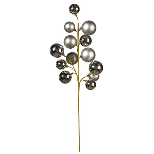 VIC-N254387 - 30" Pewter Matt Shiny Ball Ornament Spray 2-3" - Vickerman