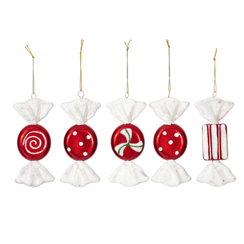 VIC-O127303 - 3.5" Red-white Candy Ornament 5 Assorted, 5-Pack - Vickerman