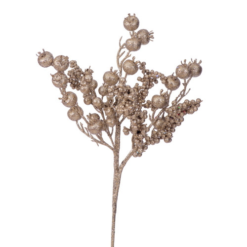 VIC-P250338UV - 14" Champagne Glitter Berry Pick UV, 3-Pack - Vickerman