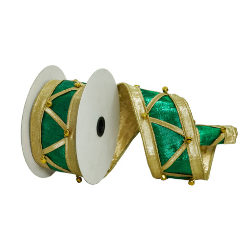 VIC-Q223177 - 2.5"x5yd Green/Gold Nut Cracker Ribbon - Vickerman