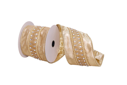 VIC-Q223391 - 4"x5yd Gold With Silver Jewels - Vickerman