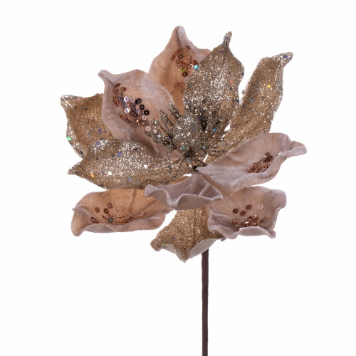 VIC-QG211038 - 15" Champagne Deluxe Magnolia 8" Flower, 6-Pack - Vickerman