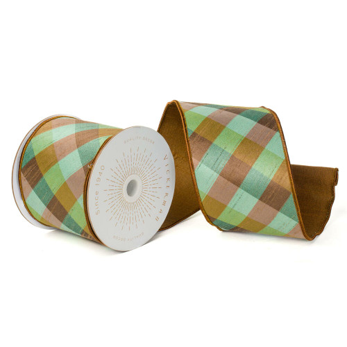 VIC-QK240575 - 4"x10yd Brown Celadon Diagonal Check - Vickerman