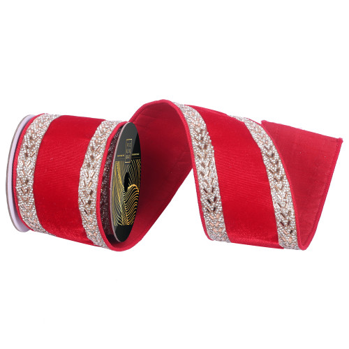 VIC-QK251603 - 4"x10yd Red Velvet Gold Jewel Trim - Vickerman