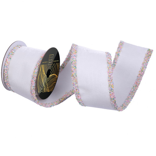 VIC-QK252111 - 4"x5yd White Velvet Multi Irid Sequin Trim - Vickerman