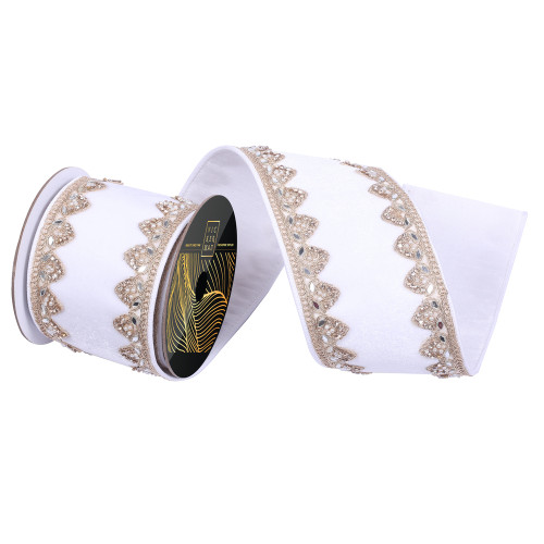 VIC-QK253811 - 4"x5yd White Velvet Champ Pearl Jewel Trim - Vickerman