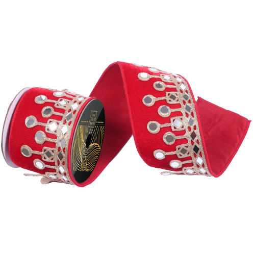 VIC-QK256003 - 4"x5yd Red Gold Trim Mirrors - Vickerman