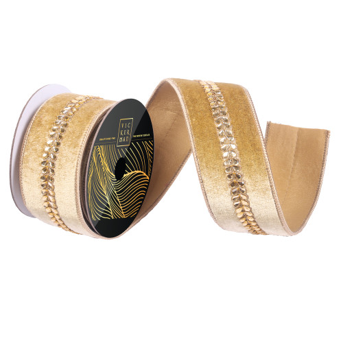 VIC-QK258108 - 2.5"x5yd Gold Velvet Gold Drop Jewel - Vickerman