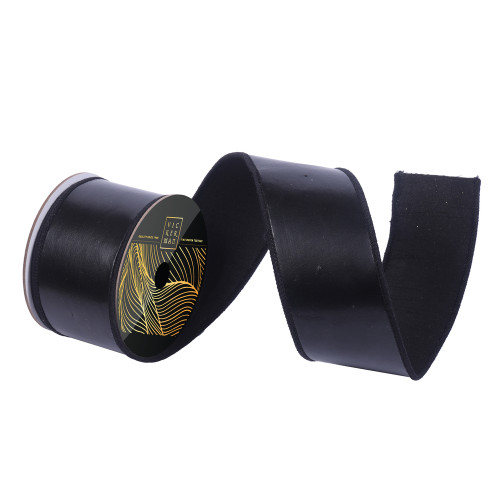 VIC-QK259717 - 2.5"x10yd Black Faux Leather Ribbon - Vickerman