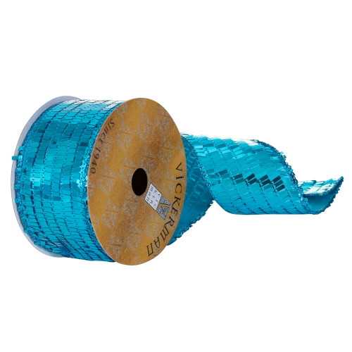 VIC-QY231590 - 2.5"X10Y Turquse Rectangle Sequin Ribbon - Vickerman