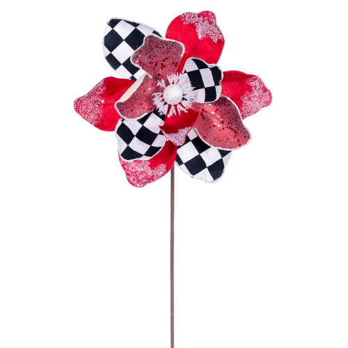 VIC-RG240121 - 19" Red/White/Black Magnolia Stem, 4-Pack - Vickerman