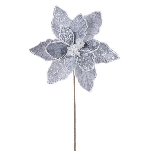 VIC-RG253107 - 17" Silver Pearl Poinsettia 11" Flower 2Bg - Vickerman