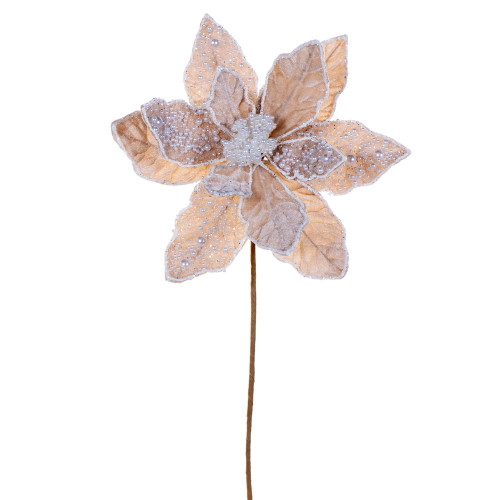 VIC-RG253138 - 17" Champagne Pearl Poinsettia 11" Fl 2Bg - Vickerman