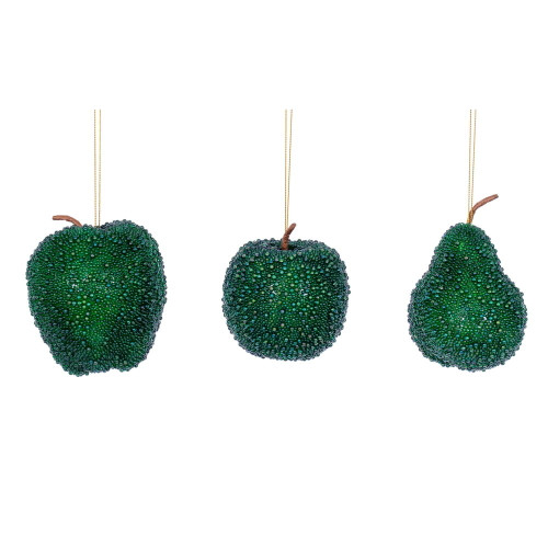 VIC-RX240104 - 3.5"-4.5" Green Beaded Fruit 3/Assorted - Vickerman