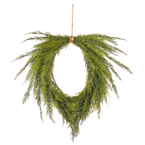 VIC-RY250122 - 30" Green Cedar Heart Wreath Jute Rope - Vickerman