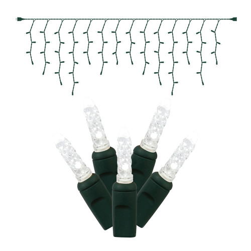VIC-X6G3109 - 70 Lights LED Pure White/Green Wire M5 Icicle EC Set 9'L - Vickerman