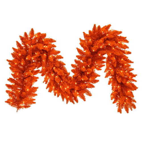VIC-K260315LED - 9' x 14" Flocked Orange Fir Dura Lit 100O - Vickerman