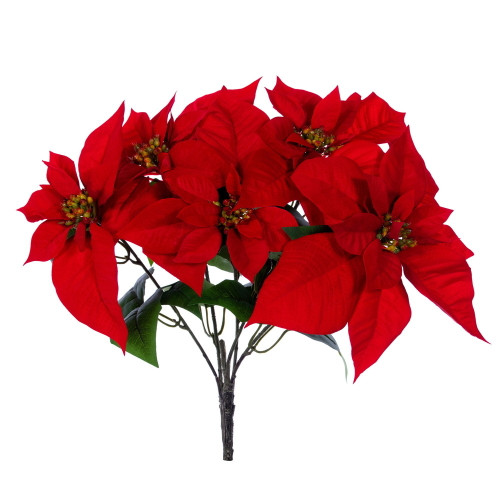 VIC-RB260916 - 16" Red Grande Poinsettia Bush 5 Flowers - Vickerman